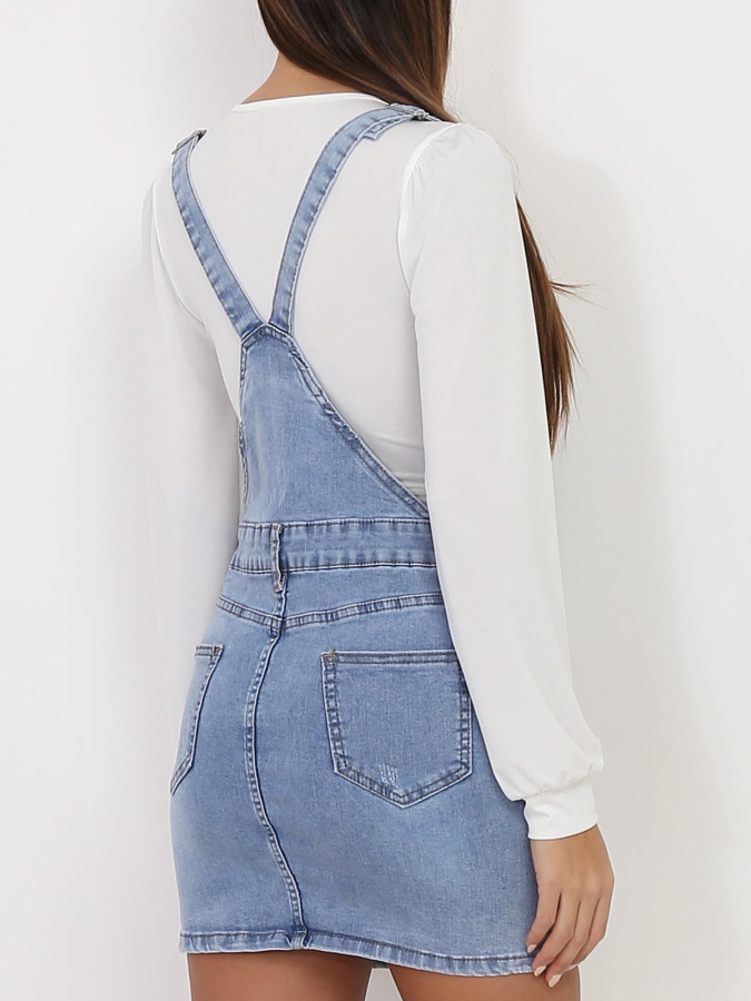 Robe salopette en denim bleu