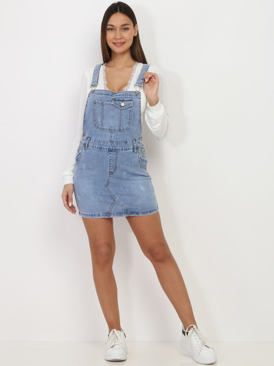 Robe salopette en denim bleu