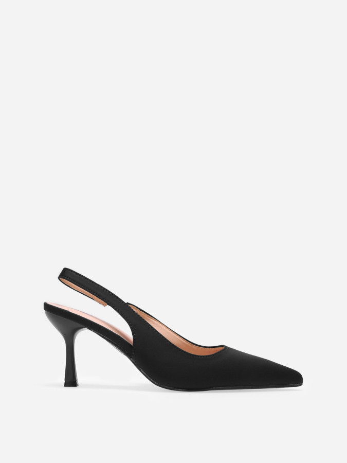 Escarpins slingback noirs pointus à talon bobine