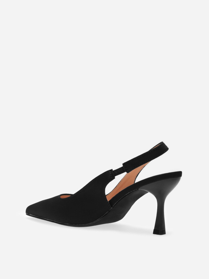 Escarpins slingback noirs pointus à talon bobine