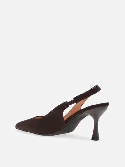 Escarpins slingback marrons pointus à talon bobine