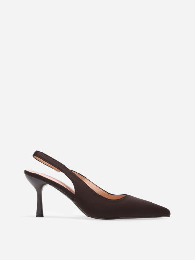 Escarpins slingback marrons pointus à talon bobine