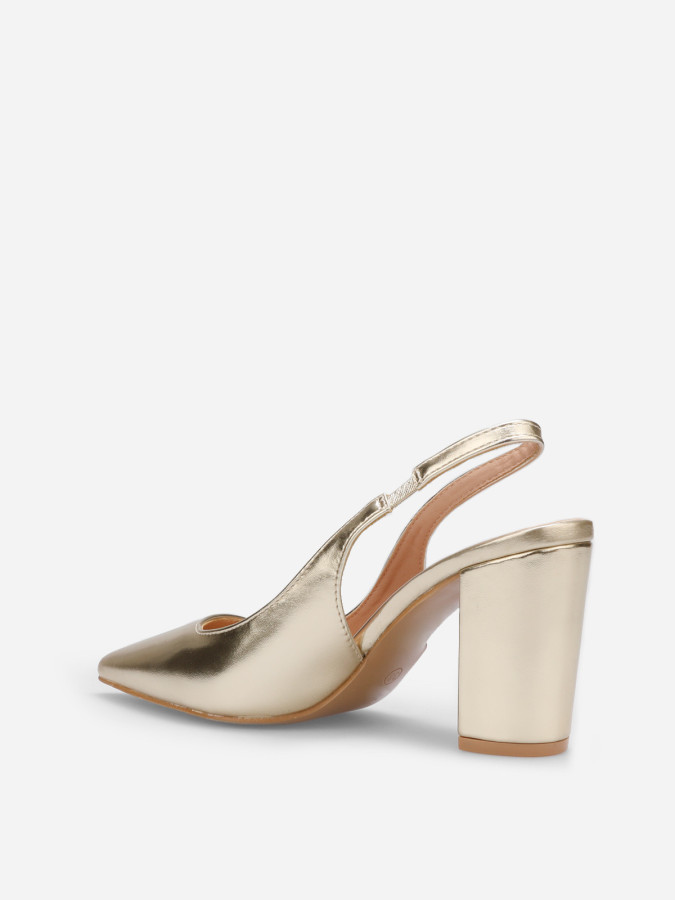 Escarpins slingback dorés à talon carré