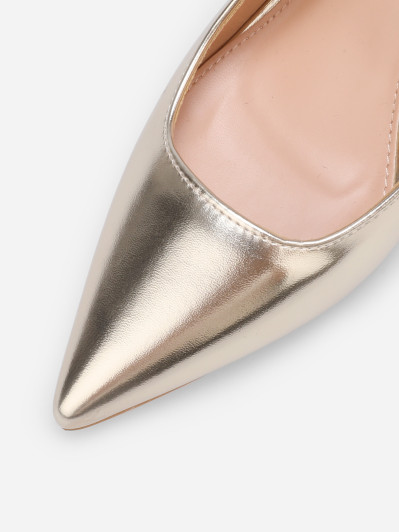 Escarpins slingback dorés à talon carré