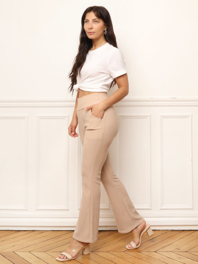 Pantalon évasé à taille haute camel