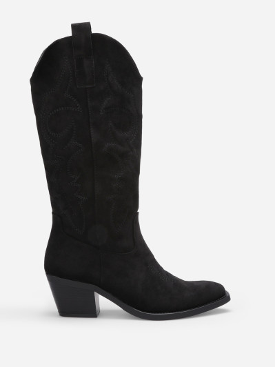 Santiags en suédine noire à surpiqûres décoratives