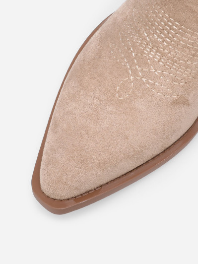 Santiags en suédine taupe à surpiqûres décoratives