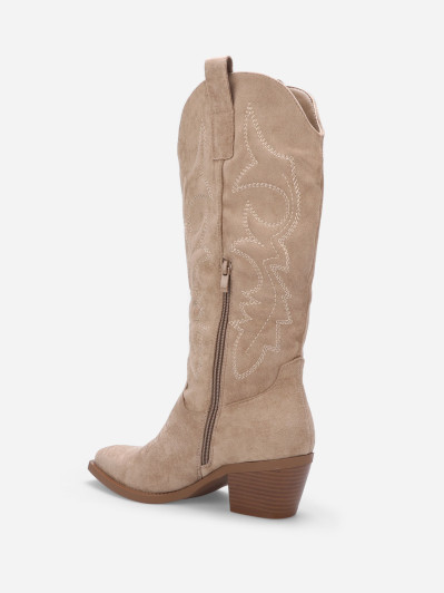 Santiags en suédine taupe à surpiqûres décoratives