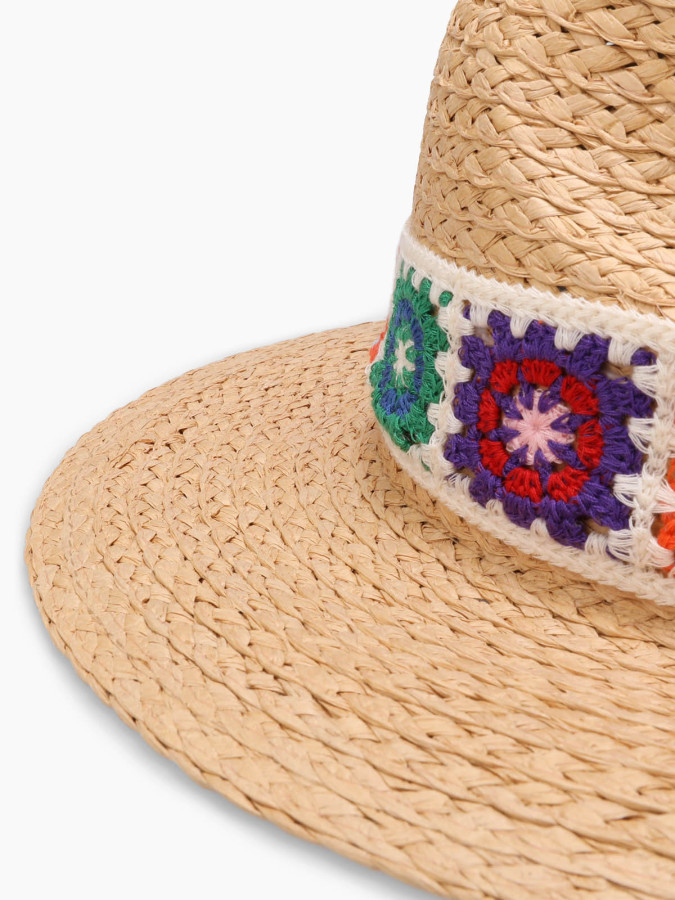 Panama avec galon en crochet coloré