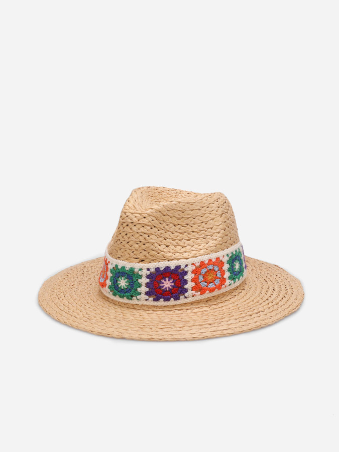 Panama avec galon en crochet coloré