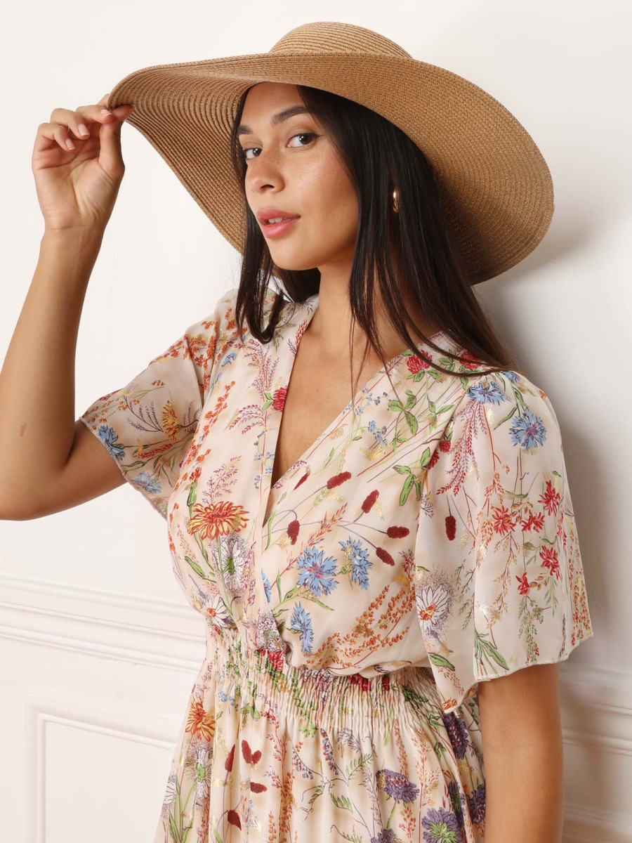 Chapeau capeline en paille taupe