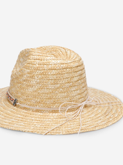 Panama en paille beige avec galons tressés et bijou