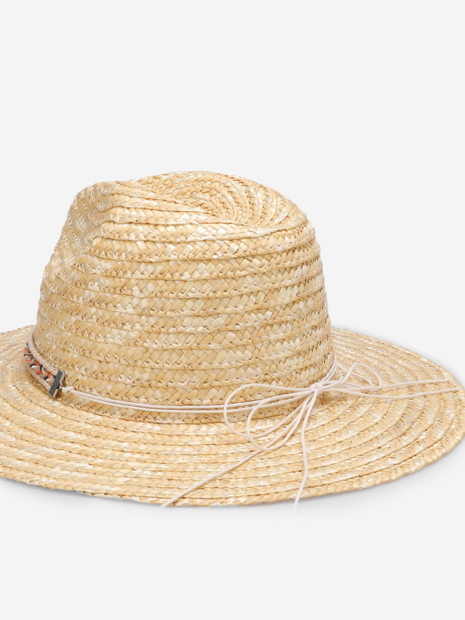 Panama en paille beige avec galons tressés et bijou