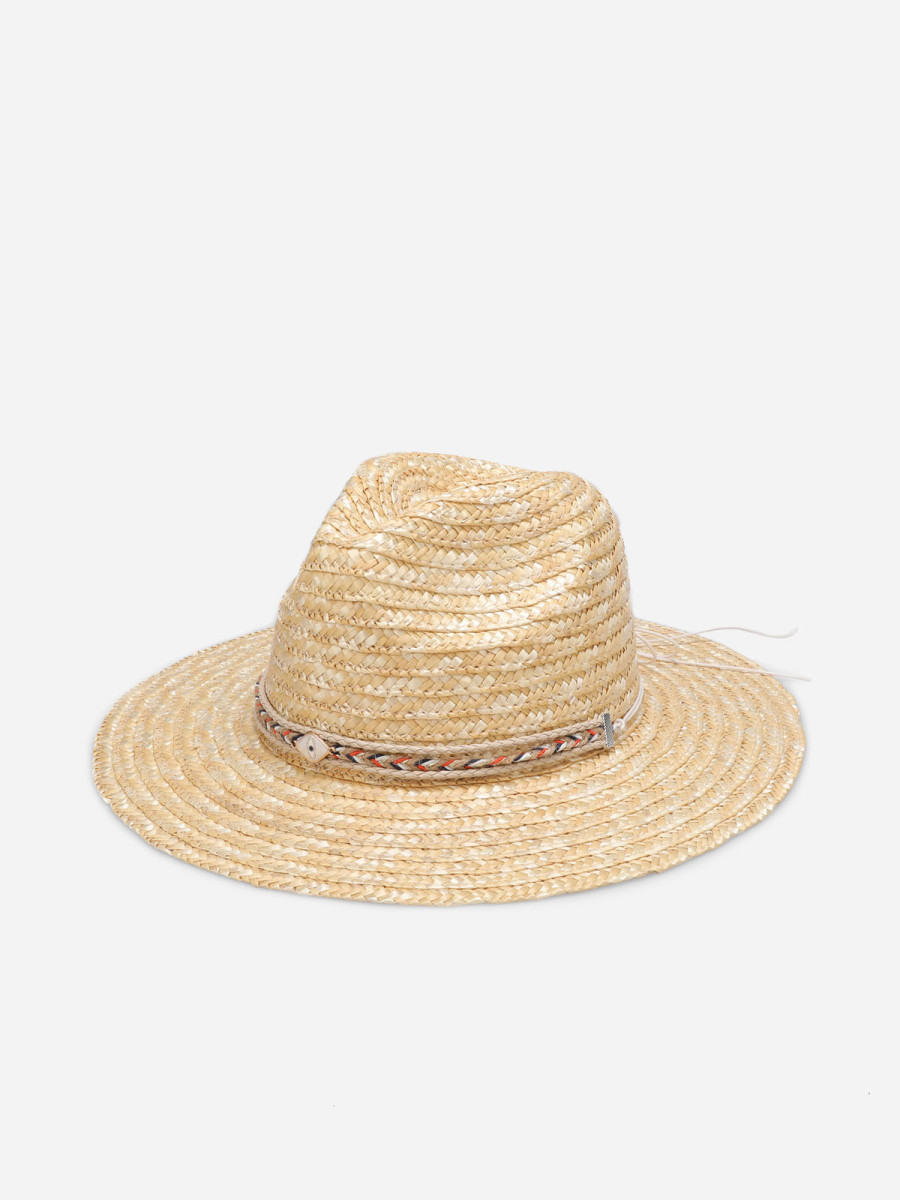 Panama en paille beige avec galons tressés et bijou