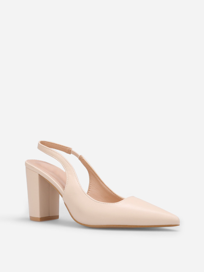 Escarpins slingback beiges à talon carré