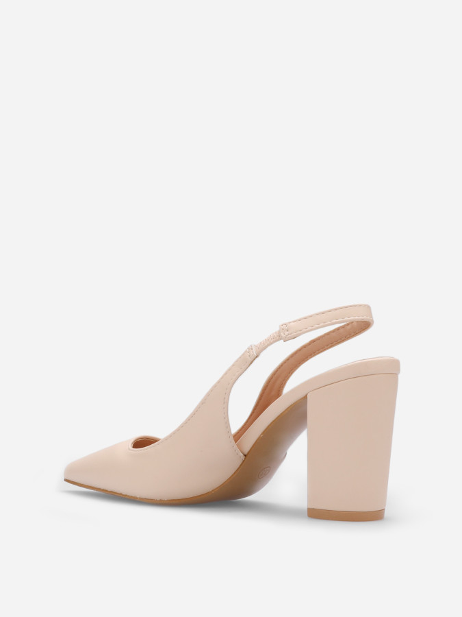 Escarpins slingback beiges à talon carré