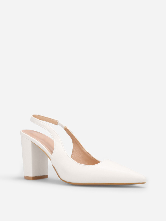 Escarpins slingback blancs à talon carré