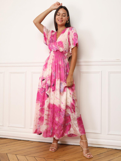 Robe longue à imprimé fuchsia