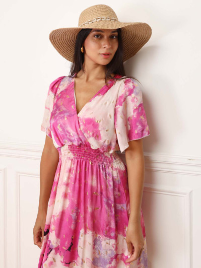 Robe longue à imprimé fuchsia
