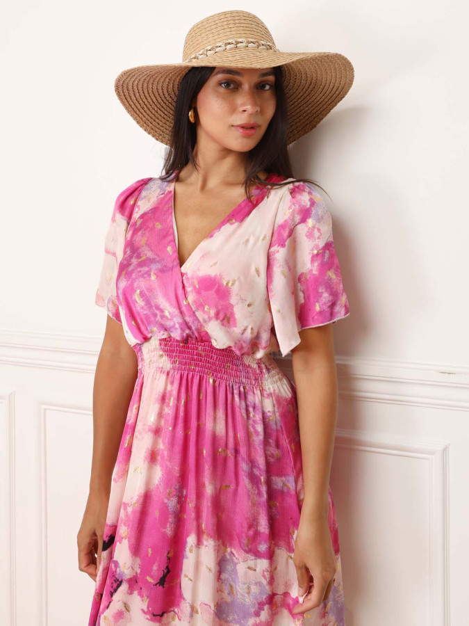 Robe longue à imprimé fuchsia