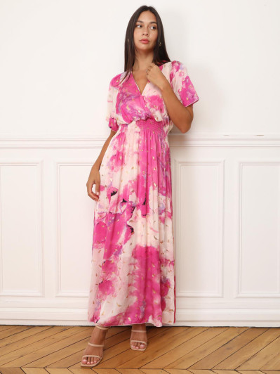 Robe longue à imprimé fuchsia