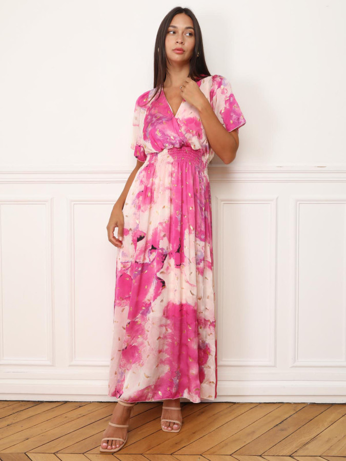 Robe longue à imprimé fuchsia
