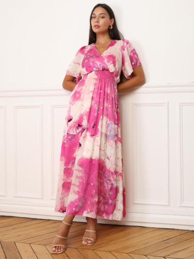 Robe longue à imprimé fuchsia