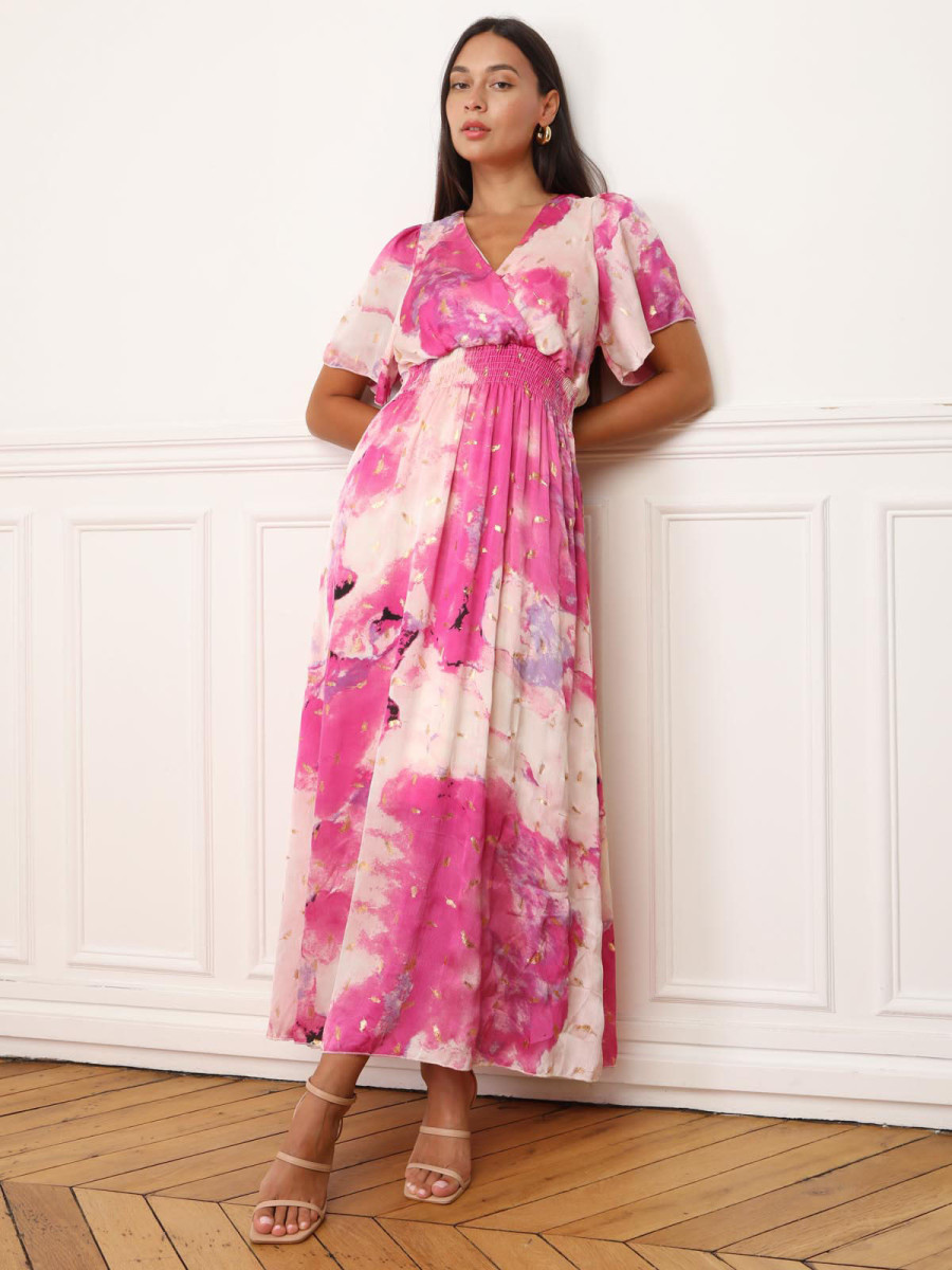 Robe longue à imprimé fuchsia