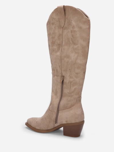 Bottes santiags taupe à motifs en relief