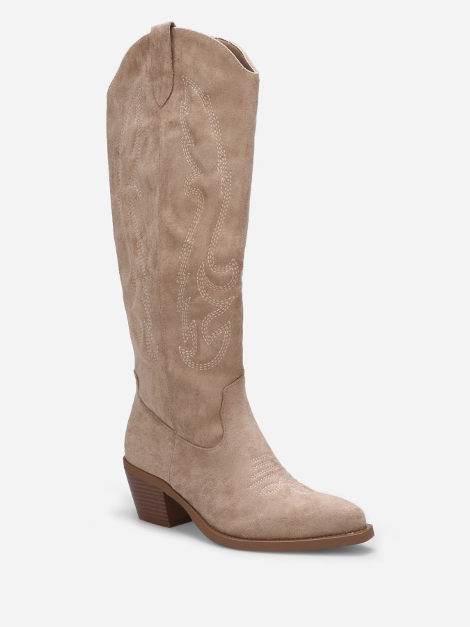 Bottes santiags taupe à motifs en relief