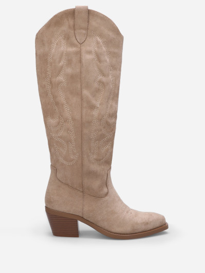 Bottes santiags taupe à motifs en relief