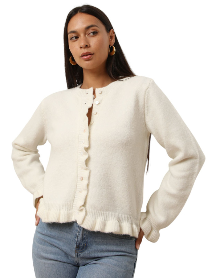 Cardigan festonné blanc à boutons nacrés
