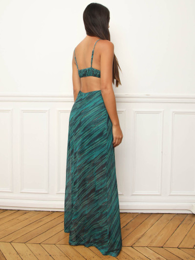 Robe en tulle bleu canard à motif rayé