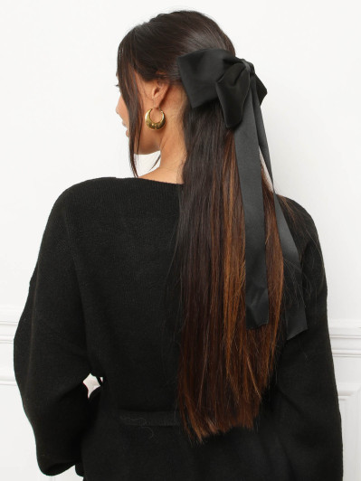 Pince à cheveux grand noeud satiné noir