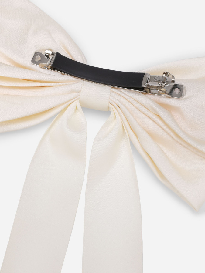 Pince à cheveux grand noeud satiné beige