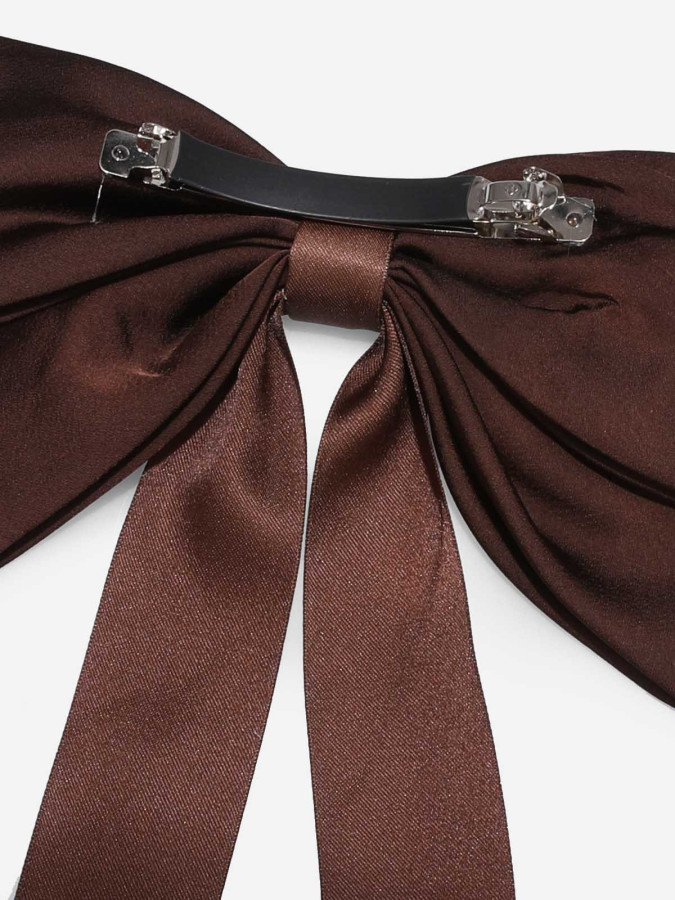 Pince à cheveux grand noeud satiné marron