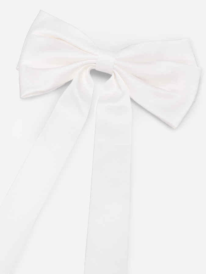 Pince à cheveux grand noeud satiné blanc
