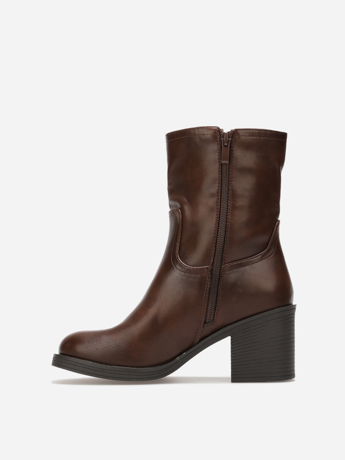 Bottines zippées marron à talon bloc
