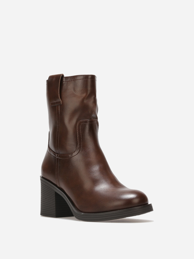 Bottines zippées marron à talon bloc
