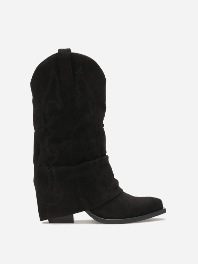 Santiags mi-hautes noires à revers avec motifs