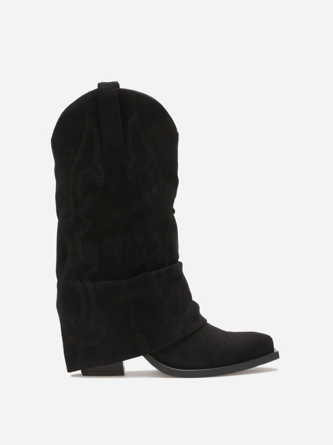 Santiags mi-hautes noires à revers avec motifs