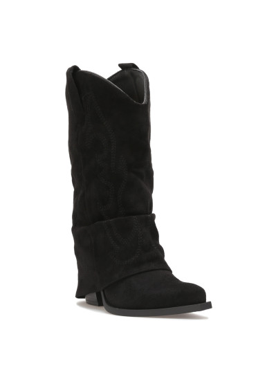 Santiags mi-hautes noires à revers avec motifs