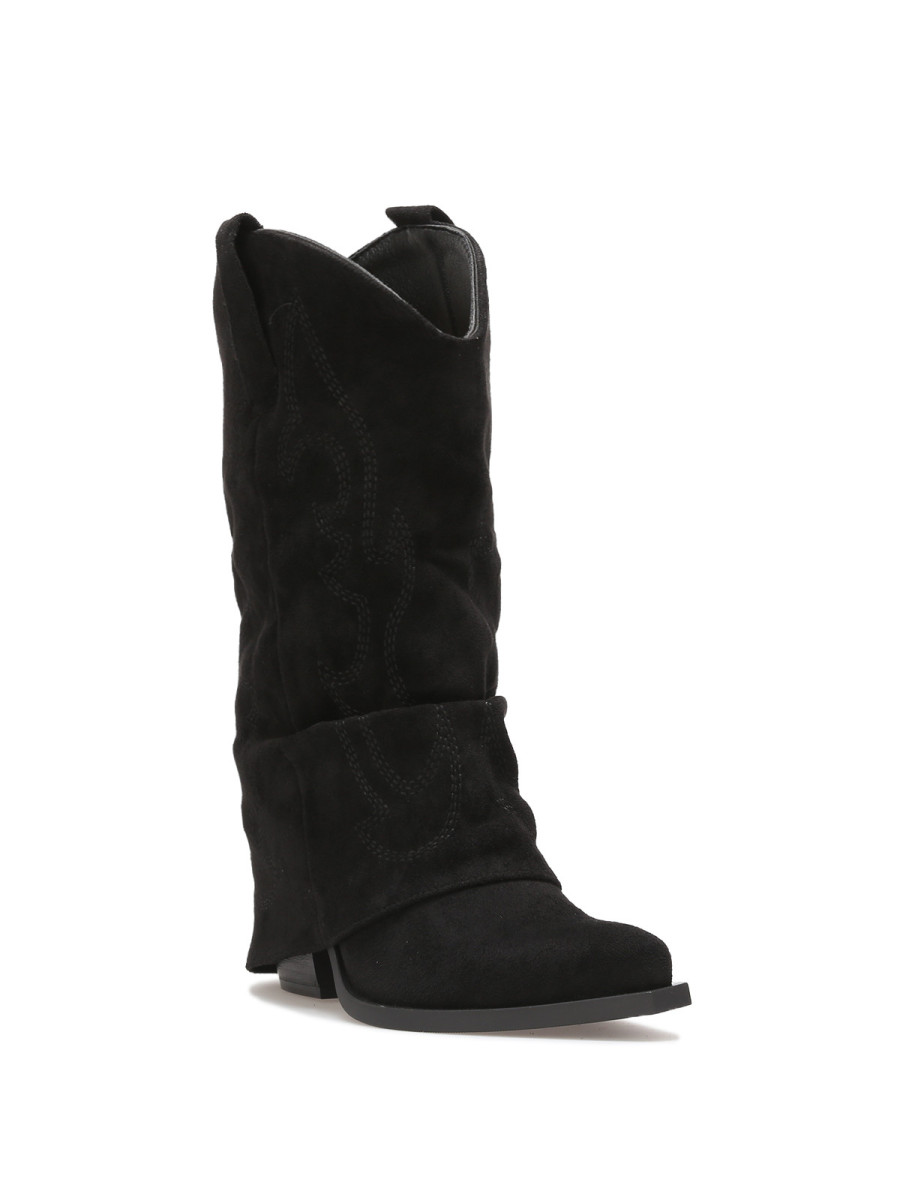 Santiags mi-hautes noires à revers avec motifs