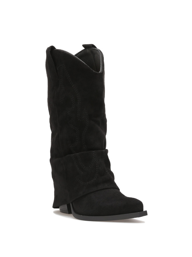 Santiags mi-hautes noires à revers avec motifs