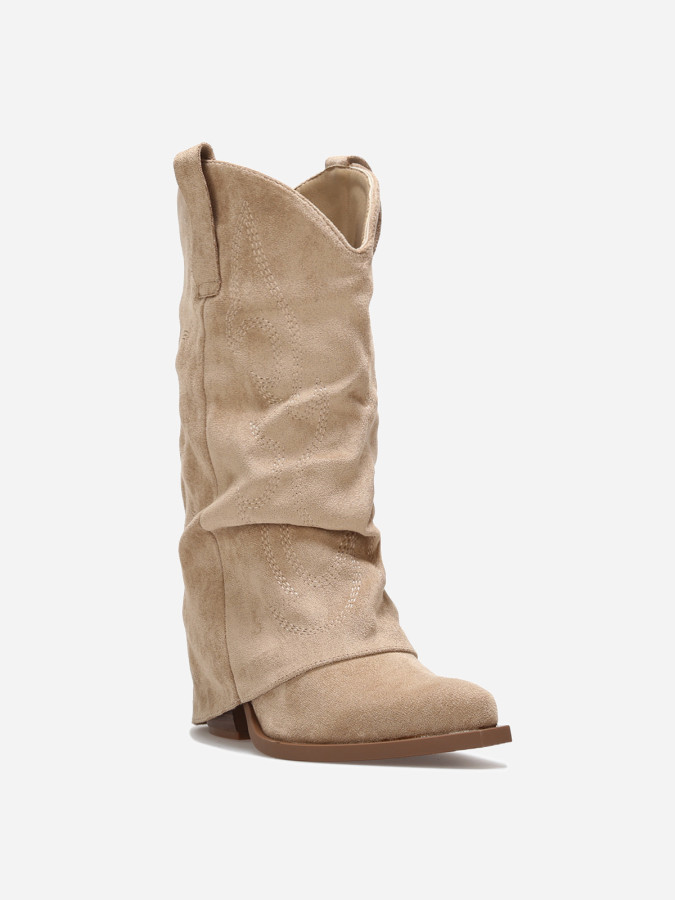 Santiags mi-hautes taupe à revers avec motifs