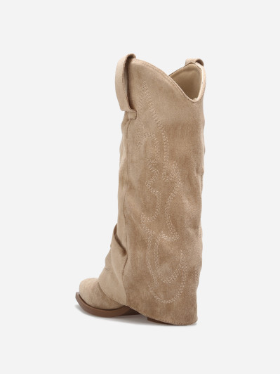 Santiags mi-hautes taupe à revers avec motifs