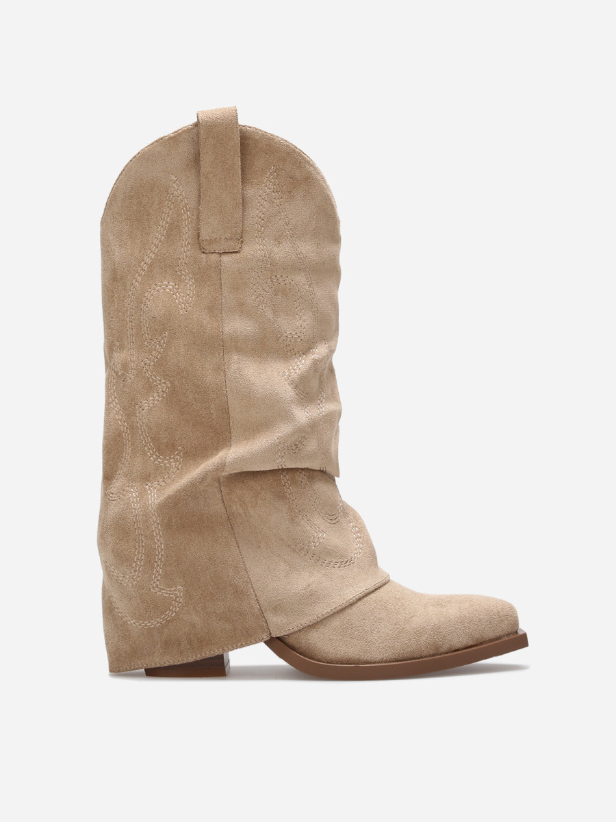 Santiags mi-hautes taupe à revers avec motifs