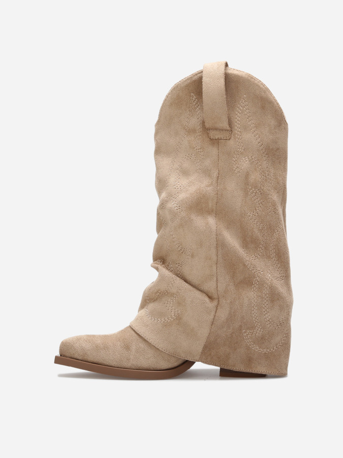 Santiags mi-hautes taupe à revers avec motifs