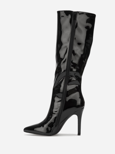 Bottes vernies pointues noires à talon aiguille