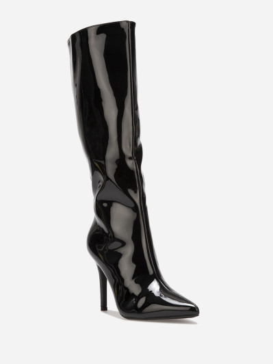 Bottes vernies pointues noires à talon aiguille